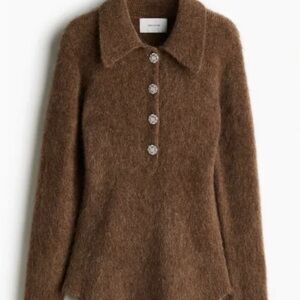 Women's Brown Faux-Mohair Button Pullover Jacket